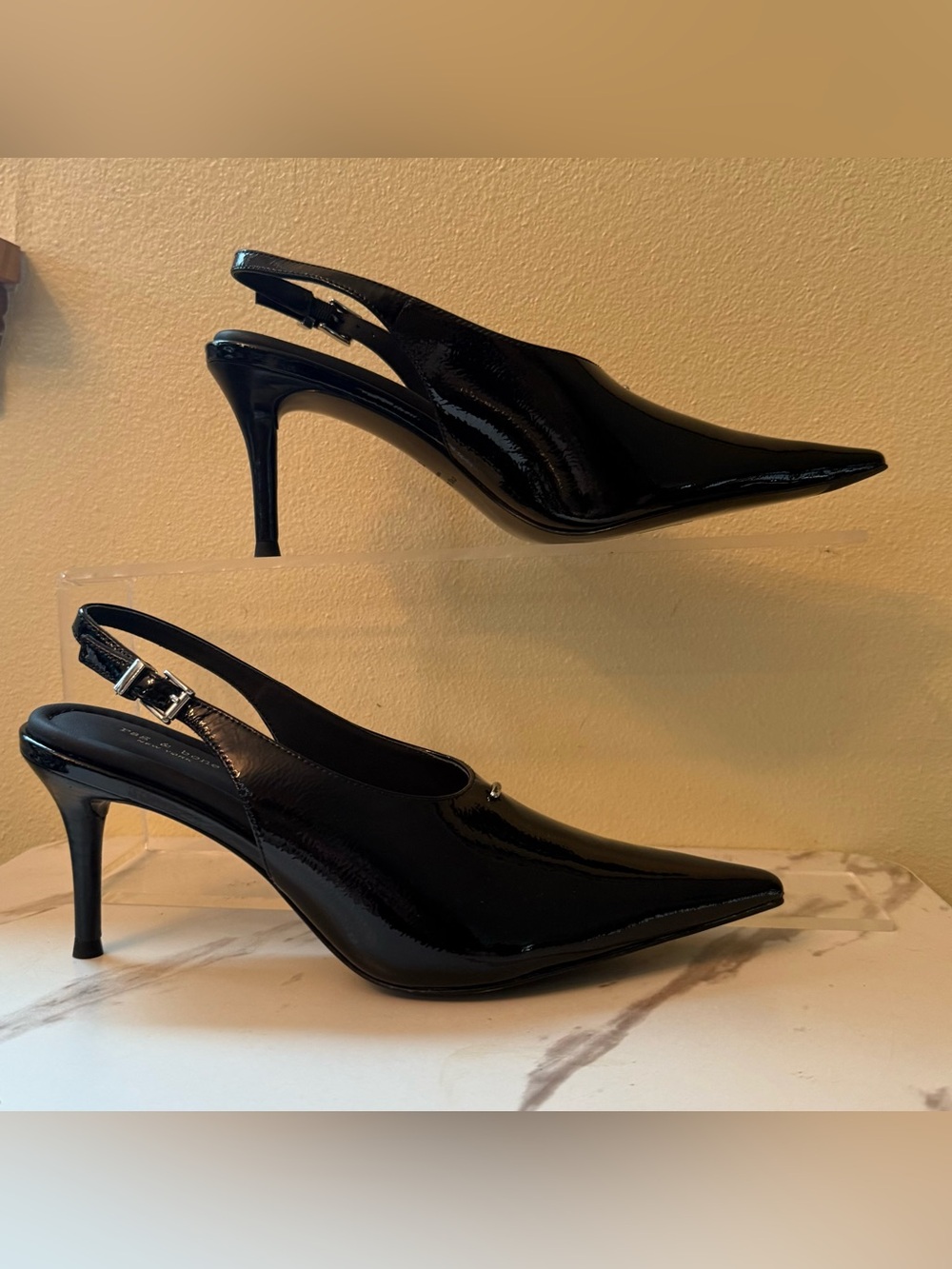 Rag & Bone Black Patent Mercer Slingback Pointed-Toe Slide, Size 37 (7)